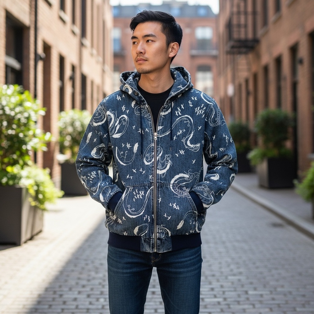 Stylish Blue Patterned Bomber Jacket - image 1